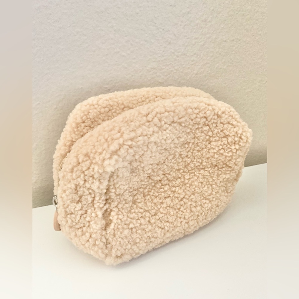 NEW Cream Shearling Makeup Bag Cosmetic Bag